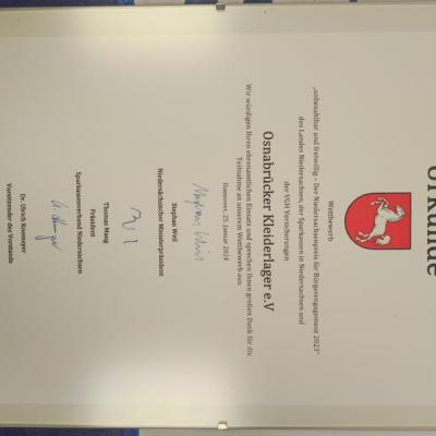 Urkunde Niedersachsenpreis